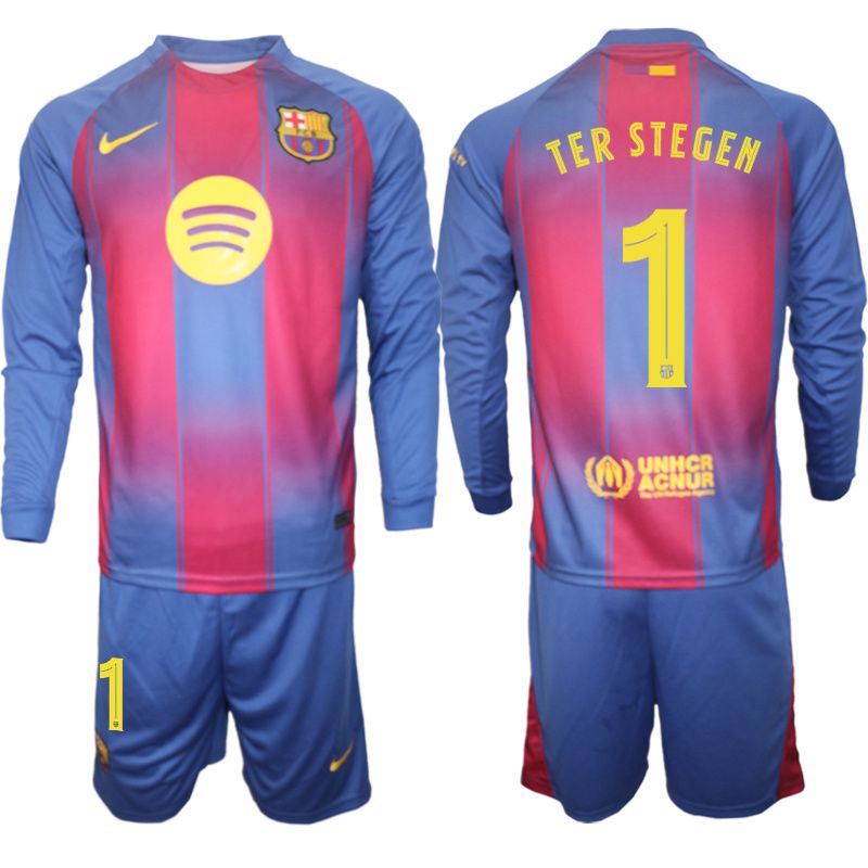 Men 2025-2026 Club Barcelona home blue Long sleeves #1 Soccer Jersey